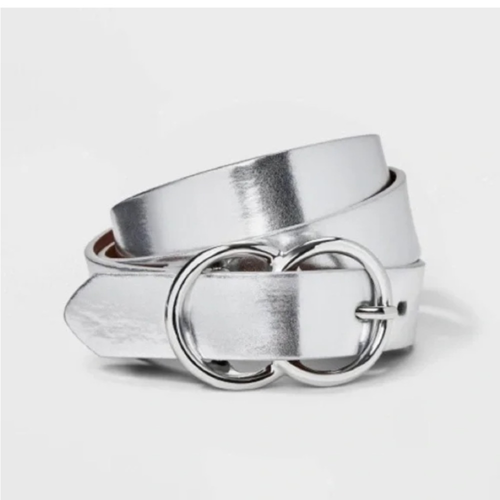 A New Day Metallic Silver Faux Leather Casual Belt Size XL